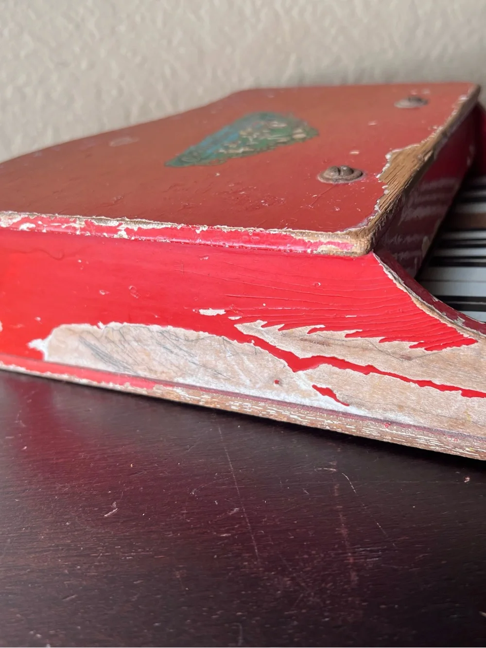 Vintage 1950s Orchestra Piano Toy Grand Piano Red Chippy Paint